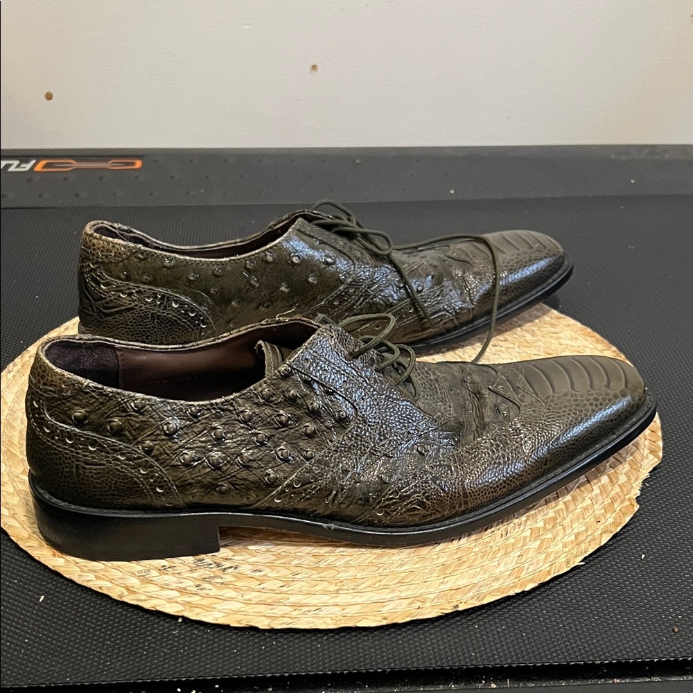 Stacy Adams Leather Olive Textured Oxfords Shoes
